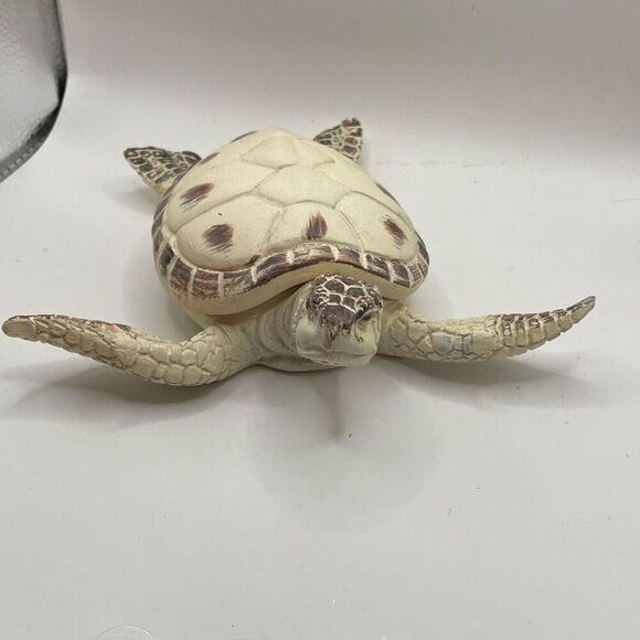 Ceramic Sea Turtle Trinket Box Cream White 6x6 Home Decor Beachy Vibes - Picture 3 of 9